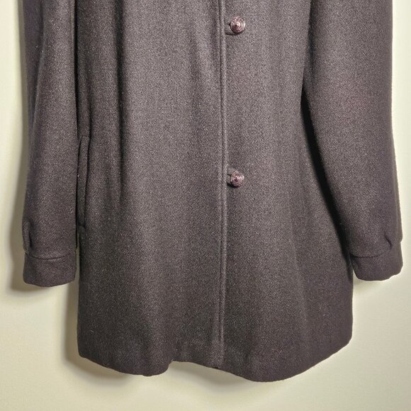 Julia Klein 3 Button Black Pea Coat with Lace Collar Vintage with Shoulder Pads - Picture 4 of 13